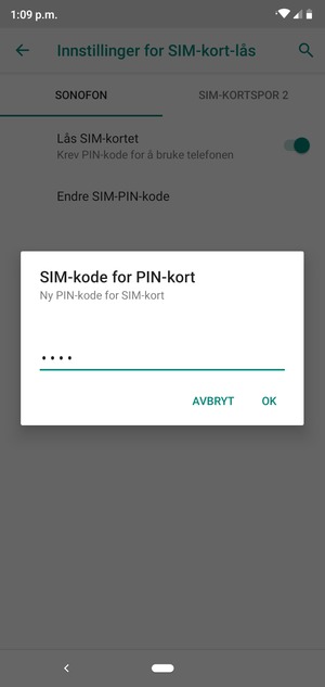 Skriv inn Ny PIN-kode for SIM-kort og velg OK