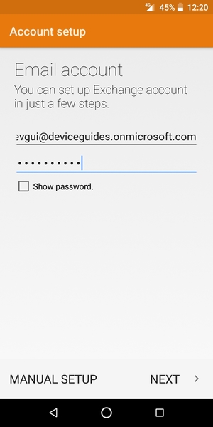 Enter your Email address and Password. Select MANUAL SETUP