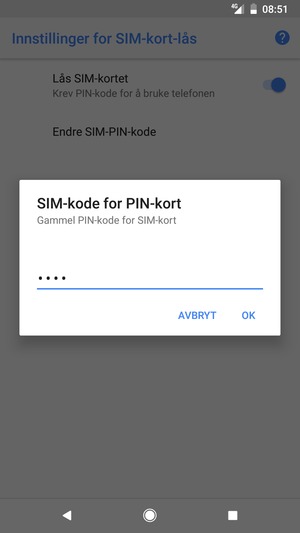 Skriv inn Gammel PIN-kode for SIM-kort og velg OK
