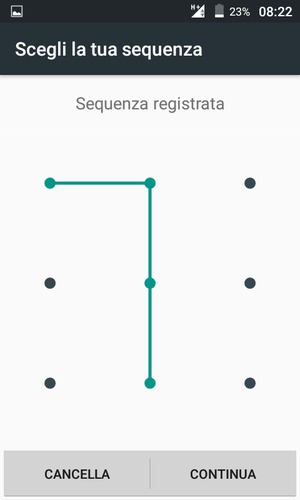 Disegna una sequenza di sblocco e seleziona CONTINUA