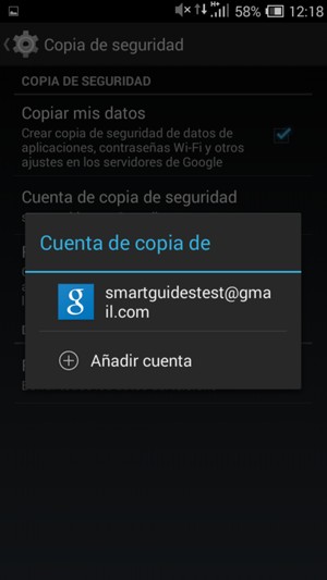 Seleccione su cuenta de copia de seguridad