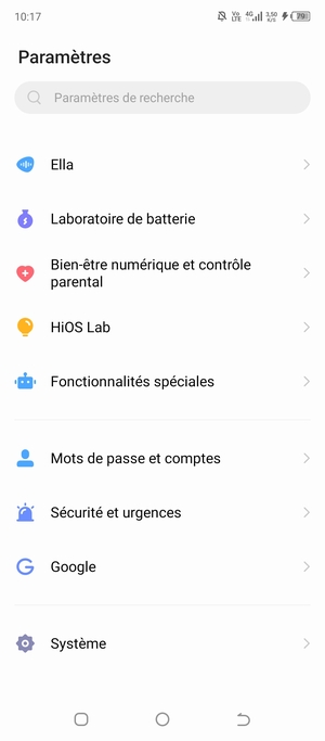 Faites défiler et sélectionnez Système