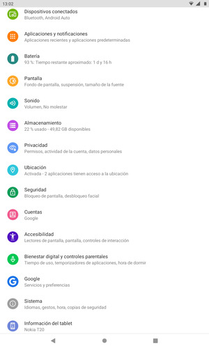 Desplácese y seleccione Seguridad