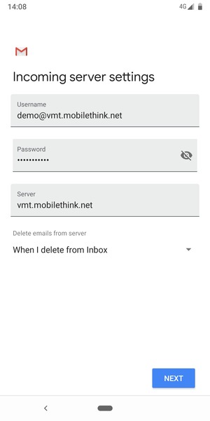 Enter Username and Incoming server address. Select NEXT