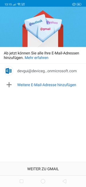 Wählen Sie WEITER ZU  GMAIL