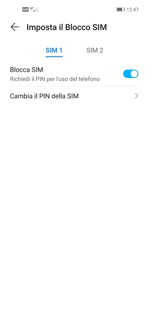Seleziona SIM 1 o SIM 2 e poi Cambia il PIN della SIM