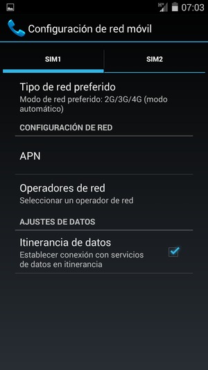 Activar o desactivar Itinerancia de datos
