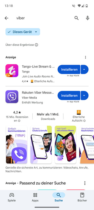 Wählen Sie die App