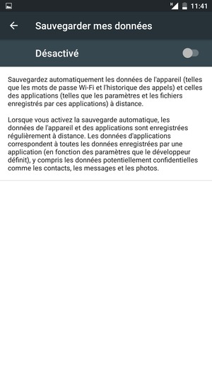 Activer le Sauvegarder mes données