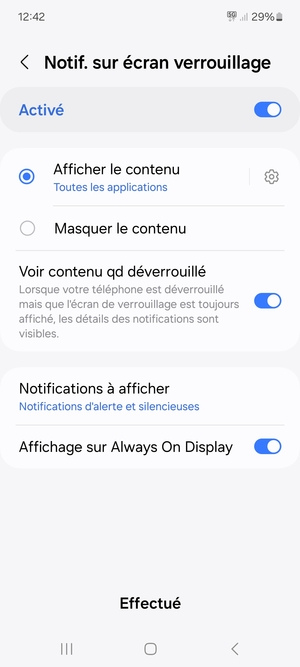 Sélectionnez votre options préférées et sélectionnez Effectué