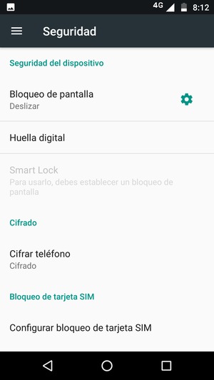 Para activar su bloqueo de pantalla, vaya al menú Seguridad y seleccione Bloqueo de pantalla