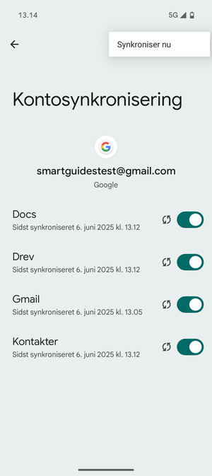 Vælg Synkroniser nu