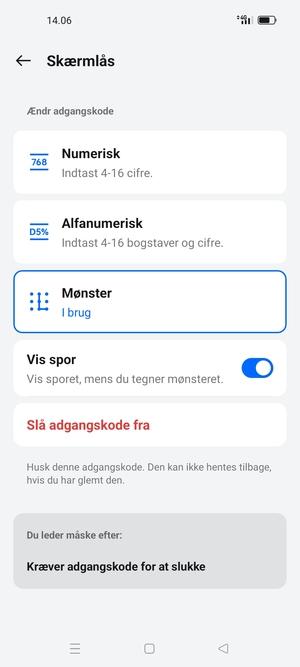 Din telefon er nu sikret med en skærmlås