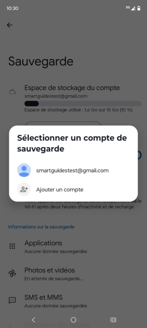 Sélectionnez votre compte de sauvegarde