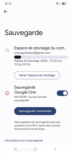 Sélectionnez Espace de stockage du compte