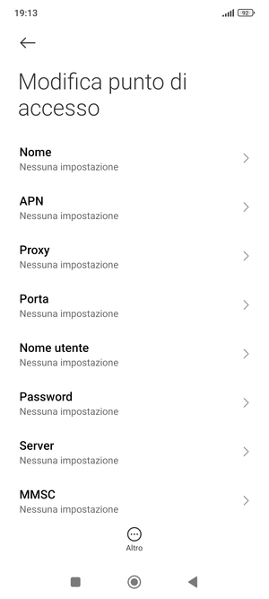 Inserisci le informazioni di Internet