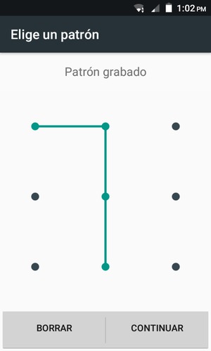Dibuje un patrón de desbloqueo y seleccione CONTINUAR