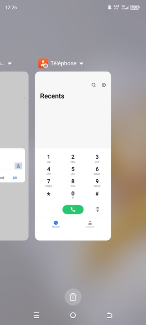Sélectionnez l'icône Supprimer pour fermer toutes les applis en cours d'exécution
