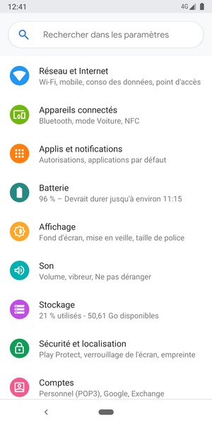 Sélectionnez Réseau et Internet