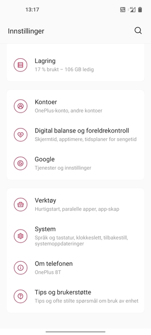 Bla til og velg System