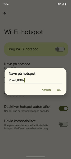 Indtast en Wi-Fi-hotspot adgangskode på minimum 8 tegn og vælg OK