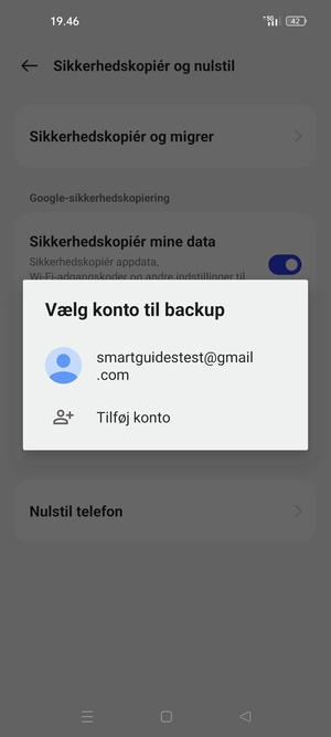 Vælg din sikkerhedskopi-konto