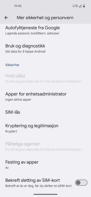 Bla til og velg SIM-lås