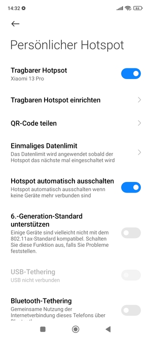 Ihr Handy ist jetzt für die Verwendung als Modem eingerichtet