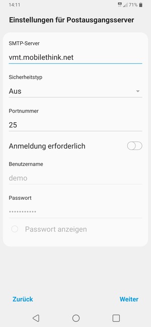 Schalten Sie Anmeldung erforderlich aus und wählen Sie Weiter