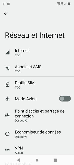 Sélectionnez Profils SIM