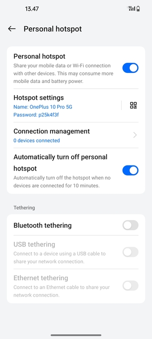 Your phone is now set up for use as a modem