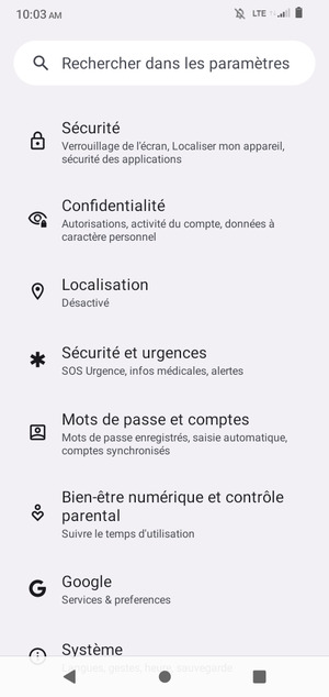 Faites défiler et sélectionnez Sécurité