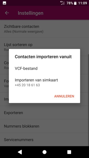 Selecteer Importeren van simkaart