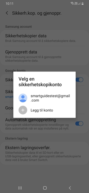 Velg sikkerhetskopi-kontoen din