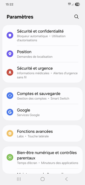 Faites défiler et sélectionnez Comptes et sauvegarde