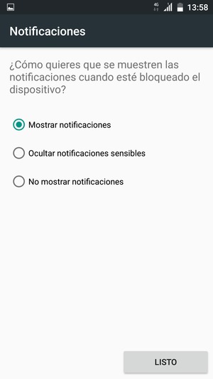 Seleccione la opción deseada y seleccione LISTO