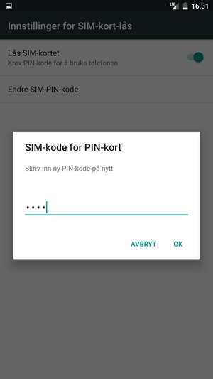 Bekreft din nye PIN-kode for SIM-kort og velg OK