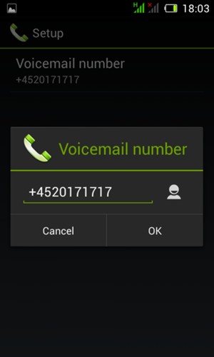 Enter the Voicemail number and select OK