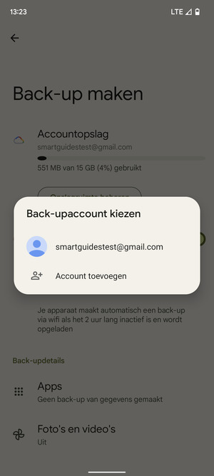 Selecteer uw back-up-account