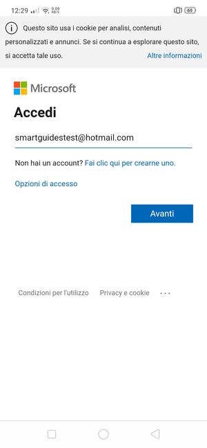 Inserisci il tuo indirizzo email e seleziona Avanti