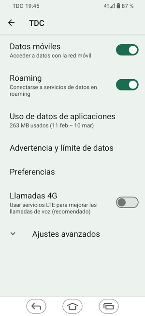 Activar o desactivar Roaming