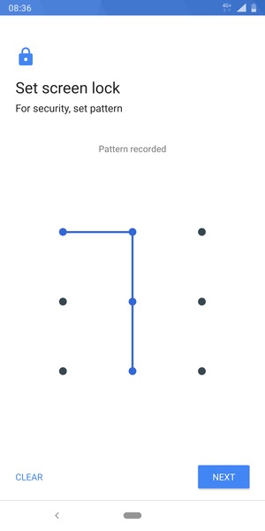Draw an unlock pattern and select NEXT