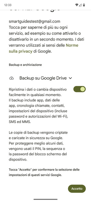 Seleziona Accetto