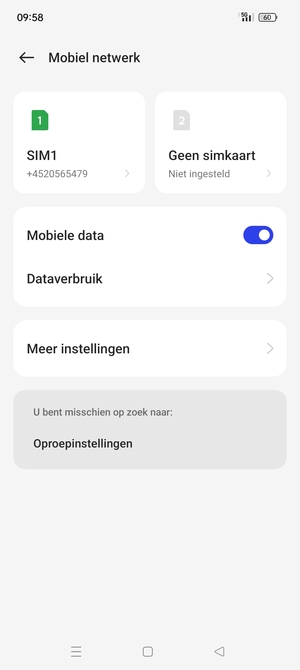 Selecteer SIM1 of SIM2