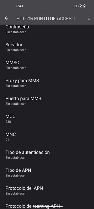 Desplácese hacia abajo e introduzca la información MMS