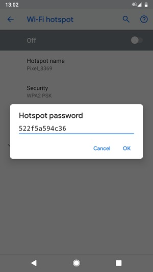 Enter a Wi-Fi hotspot password of at least 8 characters and select OK