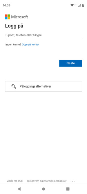 Skriv inn e-postadresse og velg Neste