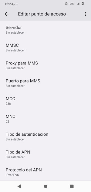 Desplácese hacia abajo e introduzca la información de Internet