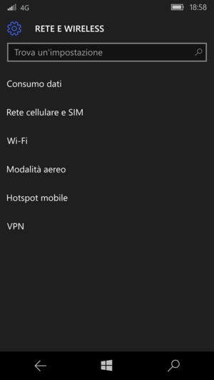 Seleziona Rete cellulare e SIM