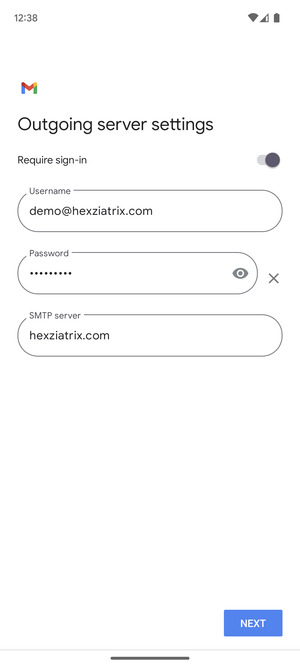 Enter Outgoing server address and select NEXT